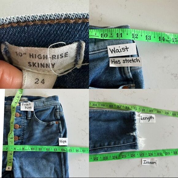 Madewell 10” Hi Rise Button Fly Raw Hem Skinny Jeans Size 24 - Picture 3 of 13